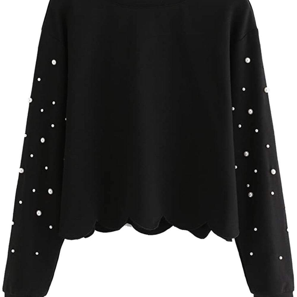 Long Sleeve Scalloped Hem Crop Tops Sweatshirt